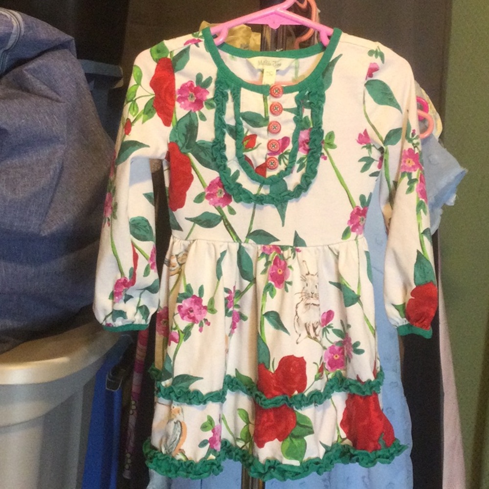 Matilda Jane Cream Dress with Red and Green Floral Accents